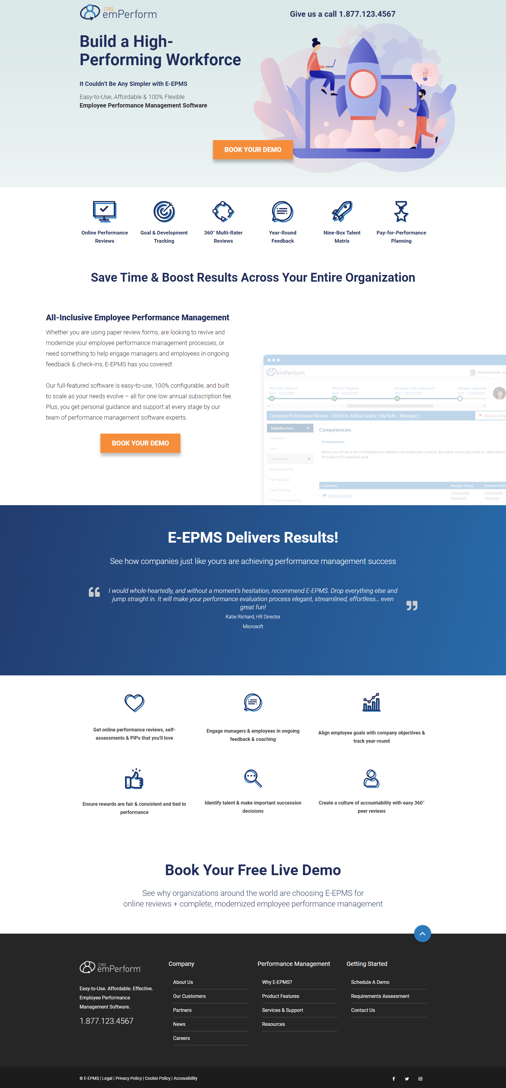 E-EPMS landing page built around product benefits, proof, and a focused demo request.